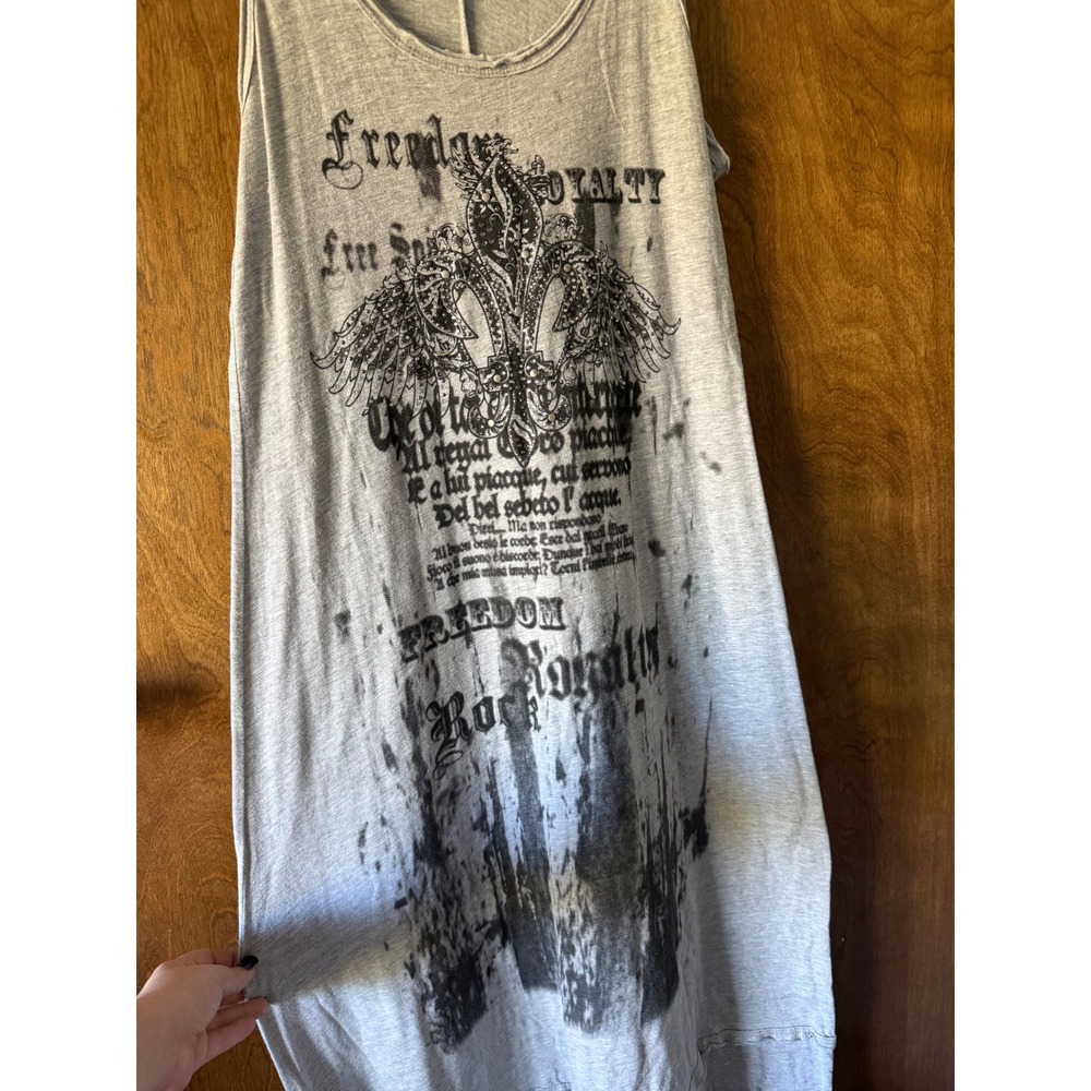 Y2K Vintage Cotty On Wing Cross Long Maxi Dress Mcbling Grunge tattoo print moto - Picture 4 of 5
